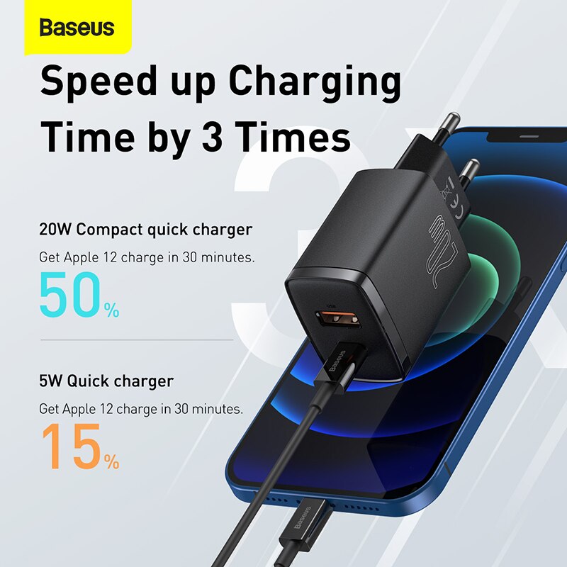 Baseus 20W caricabatterie USB tipo C Dual USB adattatore per ricarica rapida caricabatterie PD caricabatterie da viaggio portatile per iphone 12 13 pro Xiaomi