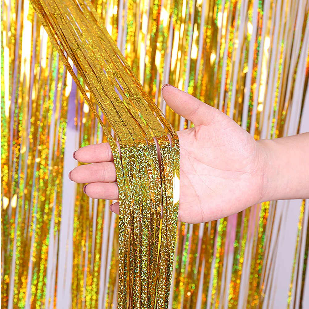 Photo Booth Tinsel Wedding Party Fringe Backdrop Curtains Anniversary Shimmer Wall Decor Adult Birthday Door Bachelor Foil: Gold