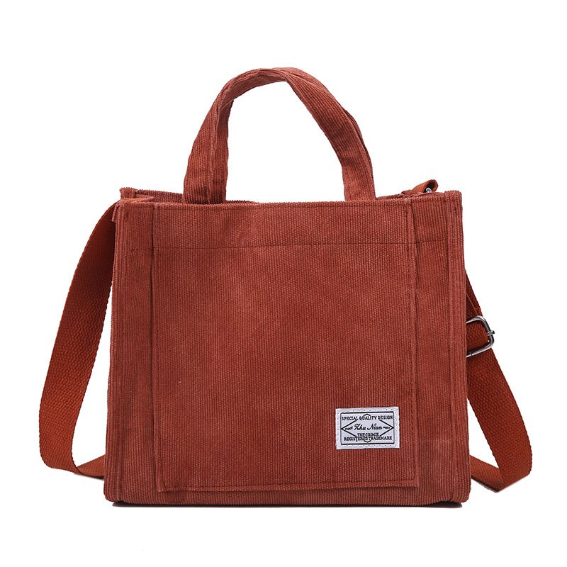 Women Corduroy Zipper Shoulder Bag Small Cotton Canvas Handbag Casual Tote Female Eco Crossbody Bag Vintage Messenger Bags: Brick red