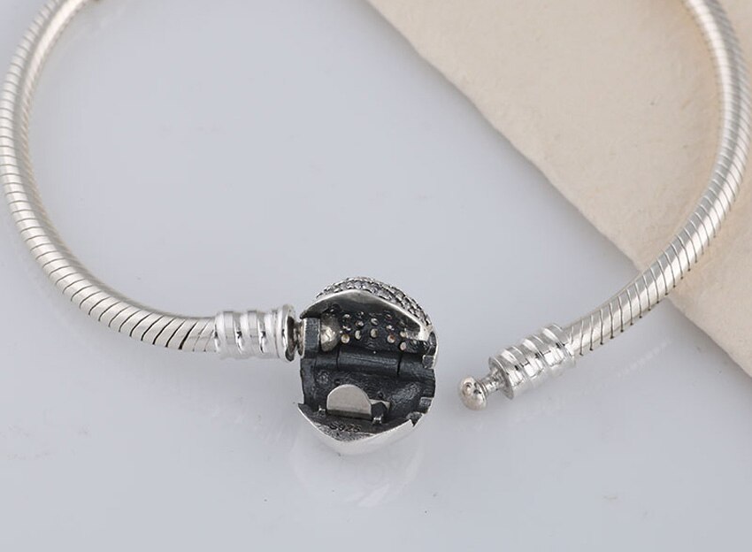 Moments originaux pavé coeur fermoir avec Bracelet en cristal Bracelet en forme de perle en argent Sterling 925 Bracelet à breloques bricolage bijoux fins