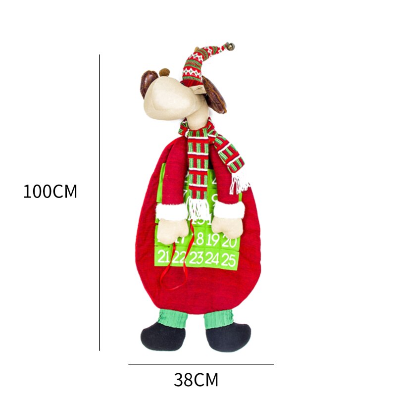 Felt Christmas Advent Calendar with Pockets Wall Hanging Santa Felt Advent Calendar 25 Days Countdown Calendar for Home Decor: Red elk
