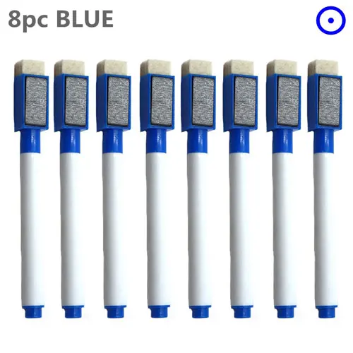 8PC Magnetic Colorful Whiteboard Pen Black White Board Markers Built In Eraser School Supply children's Graffiti Drawing pen: Navy Blue