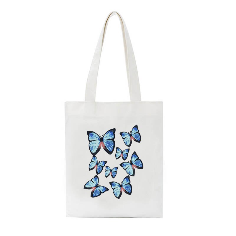 Canvas Umhängetasche - Cartoon Schmetterlingsdruck - Casual Tote - Große Kapazität - Vintage Chic - ZSIIBO