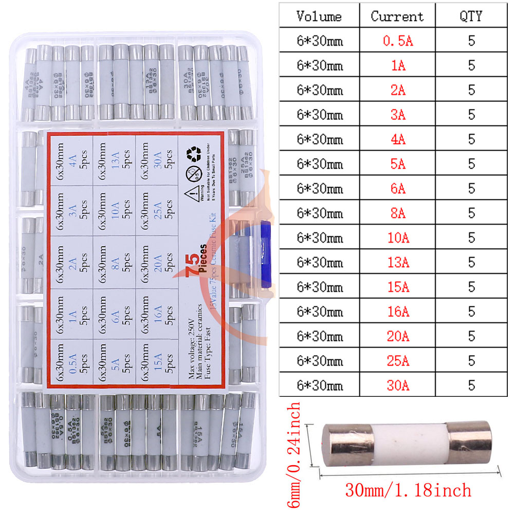 Fusible de vidrio lento y rápido de 12V-250V con kit de mezcla de cables de plomo 0.1A 0.25A 0.5A 1A 2A 2.5A 3A 3.15A 4A 5A 6A 6.3A 8A 10A 15A 16A 20A 30A: Azul marino