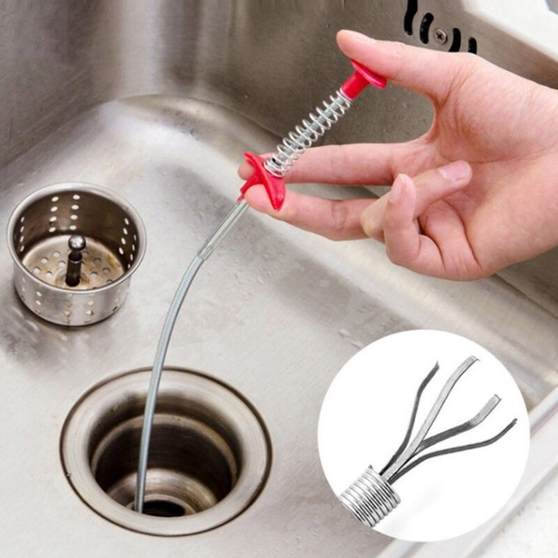 60cm Sewer Dredger Spring Pipe Dredging Tool Dredge Unblocker Drain Clog Tool for Kitchen Bathroom Sink Sewer Cleaning Hook