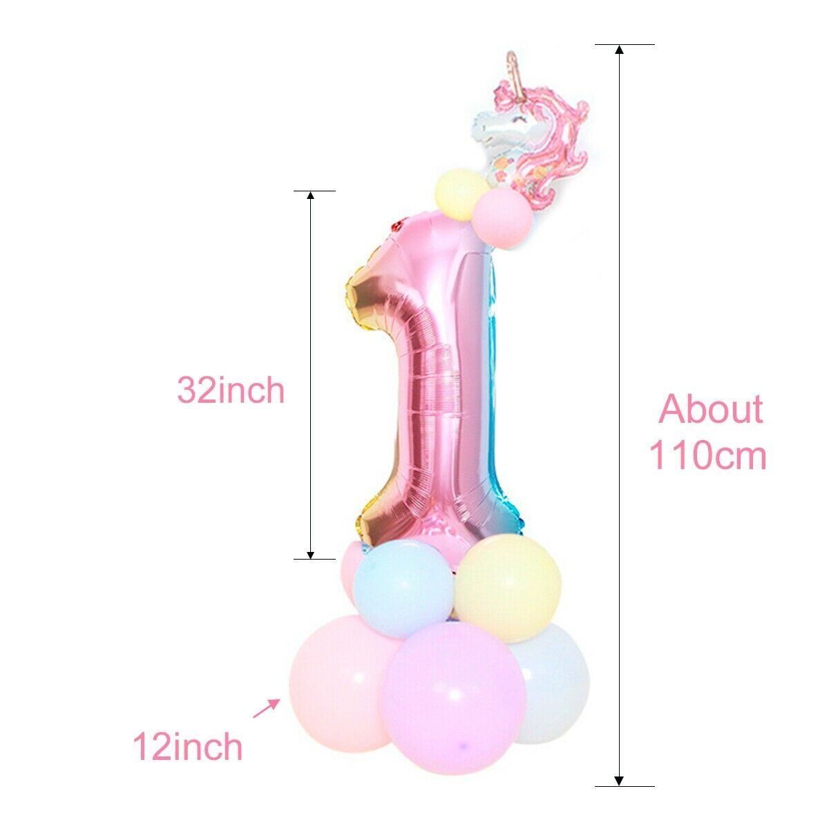 32'' Giant Number Foil Latex Balloon Rainbow Happy Birthday Kids Favor Unicorn Party Decor Gender Reveal Baby Shower Girl