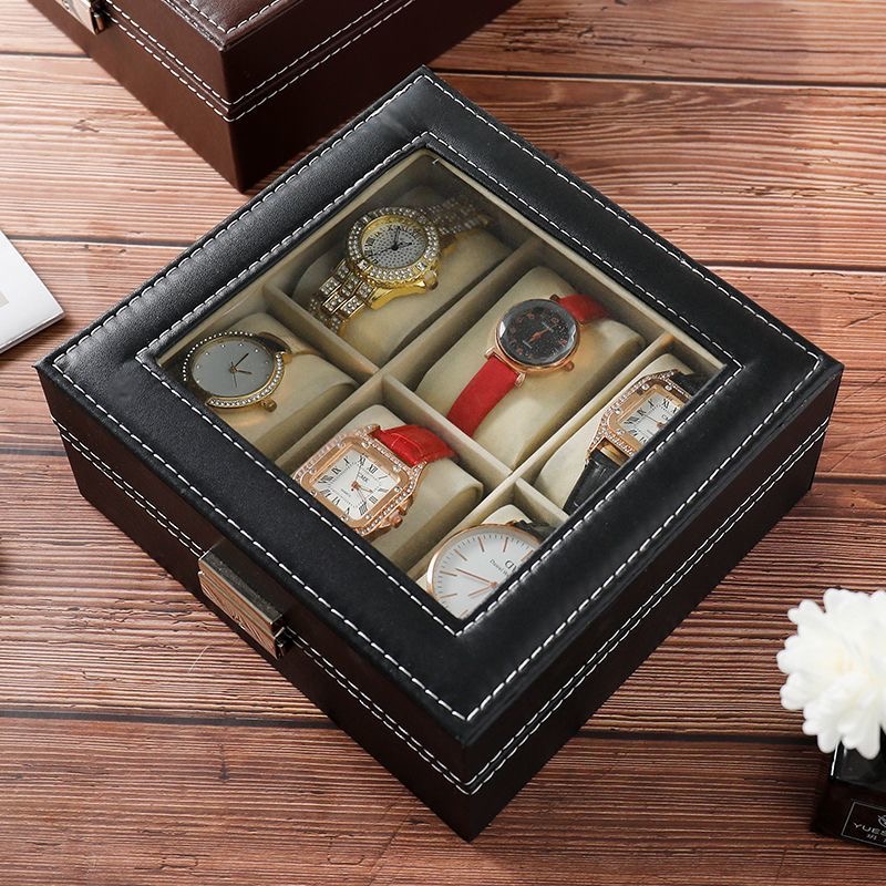 DELESYS 2/3/4/5/6/8/10/12 Slots PU Leather Watch Box Traditional Style Watch Storage Box Watch Case With Lock