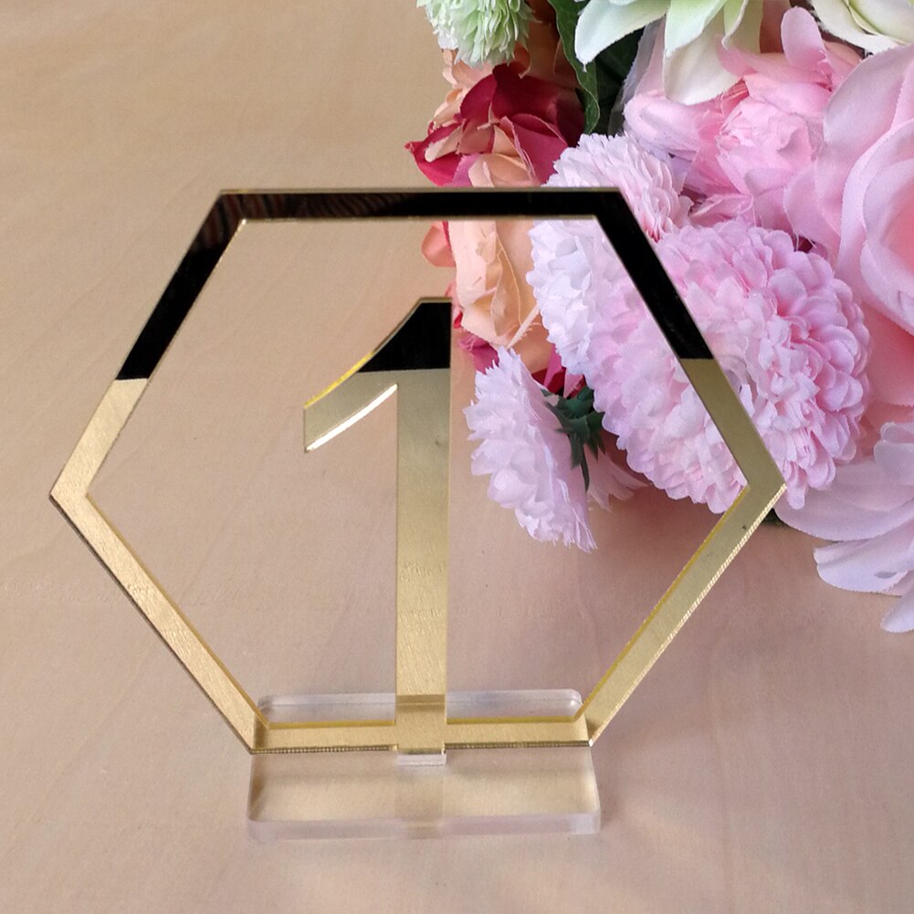 Geometriske fødselsdagskort - ud håndværk part 9cm akryl nummer tegn holdbar sekskantet bord bryllup dekoration