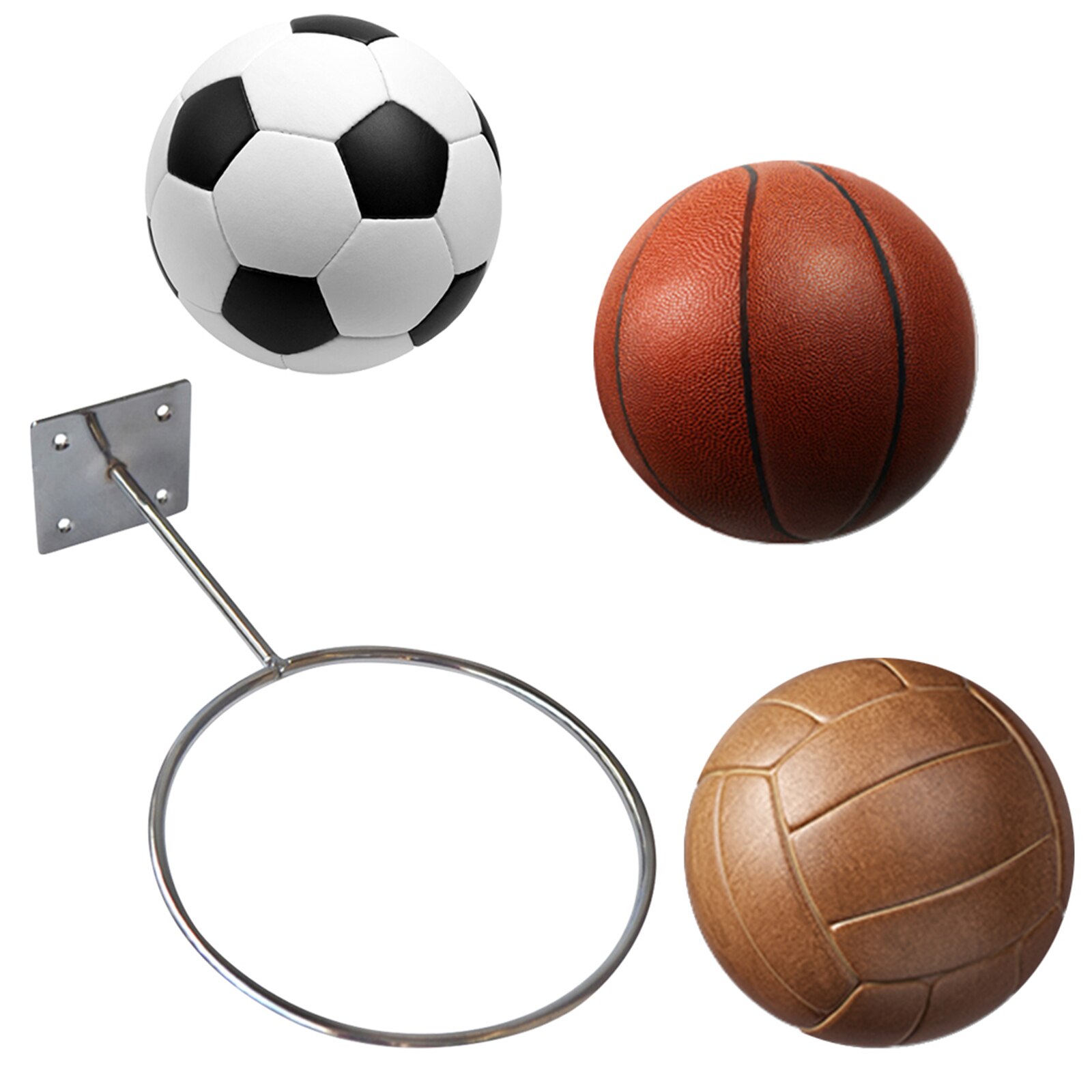 Wall-Mounted Ball Rack Ball Display Stand Anti-Rust Home Organizer Rack Indoor Football Basketball Volleyball Sports Ball Holder
