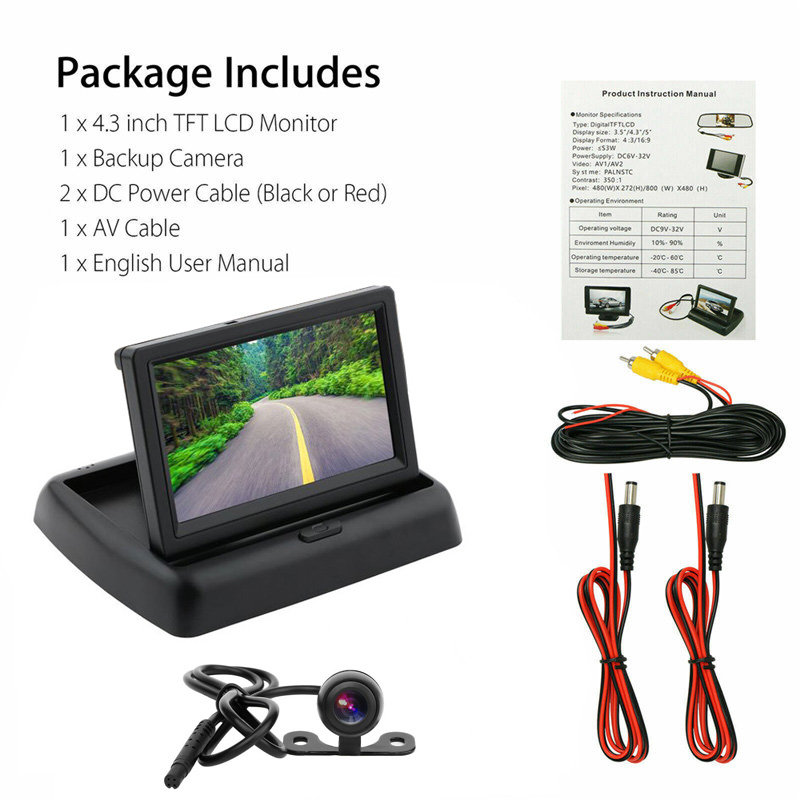 Yuanting bil backup kamera og 4.3 "lcd bagfra monitor kit 12v-24v universelt kabelført nattesyn parkering reverse system: 4.3zd