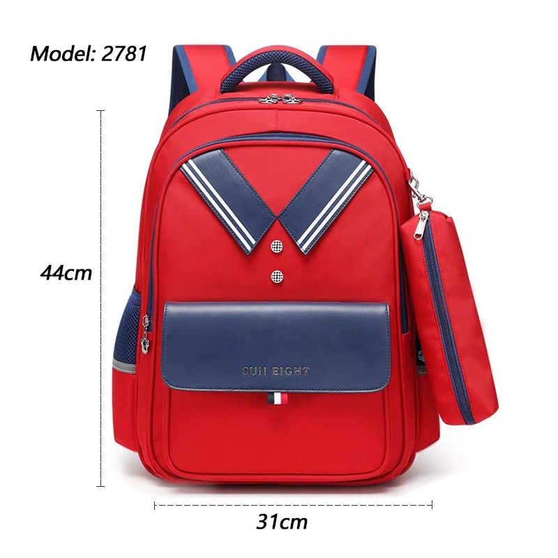 Sun otte skoletasker til piger skoletaske børn rygsæk ortopædiske ryg børn tasker: Rød 2781