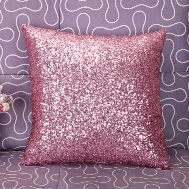 Funda de cojín de lentejuelas DIY con purpurina sólida, funda de almohada para coche, hogar, sofá, decoración, 40x40cm: Rosa