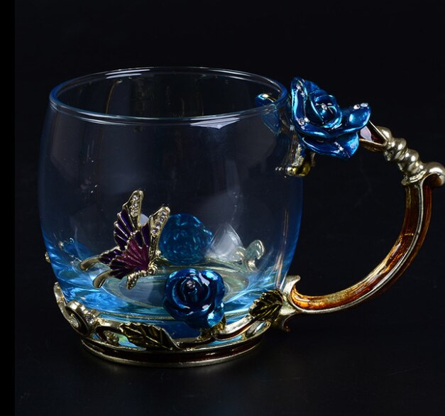 Skønhed og nyhed emalje kaffekop krus blomst te glas kopper til og kolde drikke te kop ske sæt perfekt bryllup