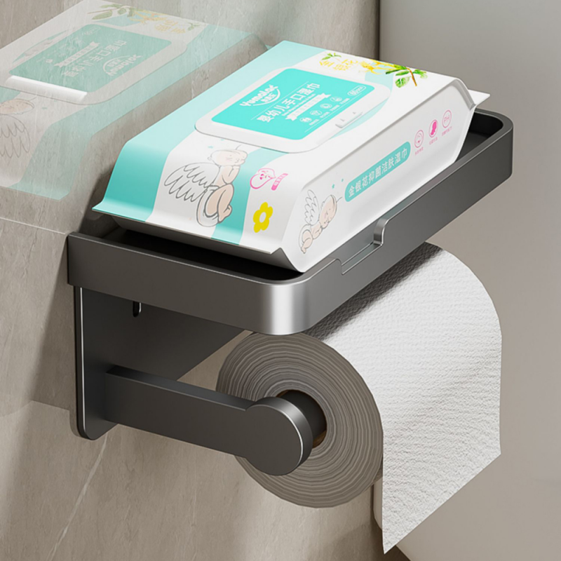 Portarrollos de pared grande con bandeja de almacenamiento, organizador de inodoro, soporte para teléfono, accesorios de baño