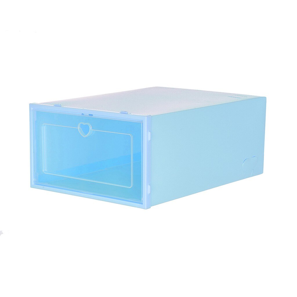 1pc Foldable Clear Shoes Storage Box Plastic Stackable Shoe Organizer Box Storage Shoe Box Transparent Drawer Shoes Box: Blue