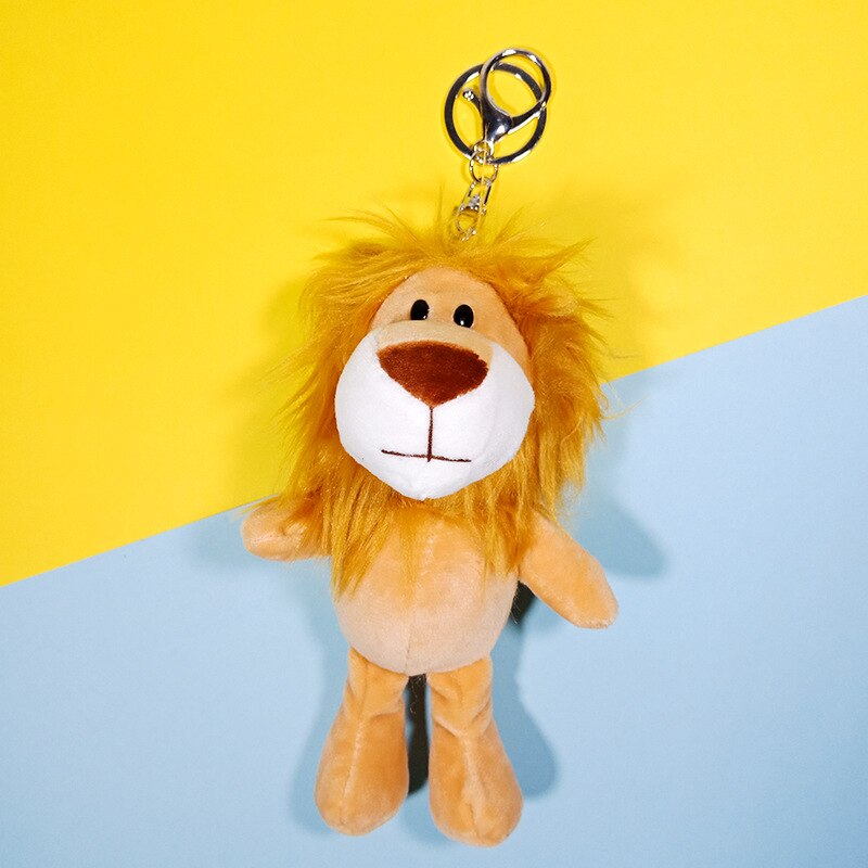 Cute Cartoon Animal Plush Keychain 15Cm Turtle Elephant Tiger Lion Hippo Raccoon Bulldog Bulldog Cat Penguin Monkey Plush Toy: Shallow Lion