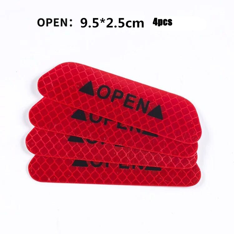 4Pcs/Set Car Door Stickers DIY Car OPEN Reflective Tape Warning Mark Reflective Open Notice Bicycle Accessories Exterior: Red