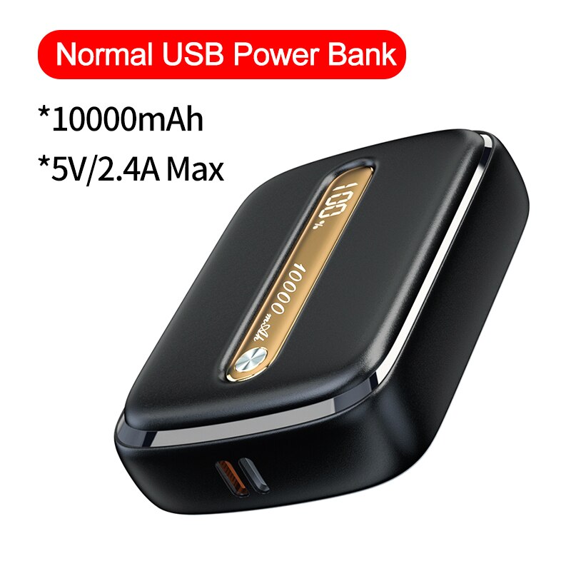 Essager Power Bank 10000 Mah Draagbare Externe Batterij Qc Pd 3.0 10000 Mah Mini Powerbank Oplader Voor Iphone Xiaomi Mi poverbank: Normal Black