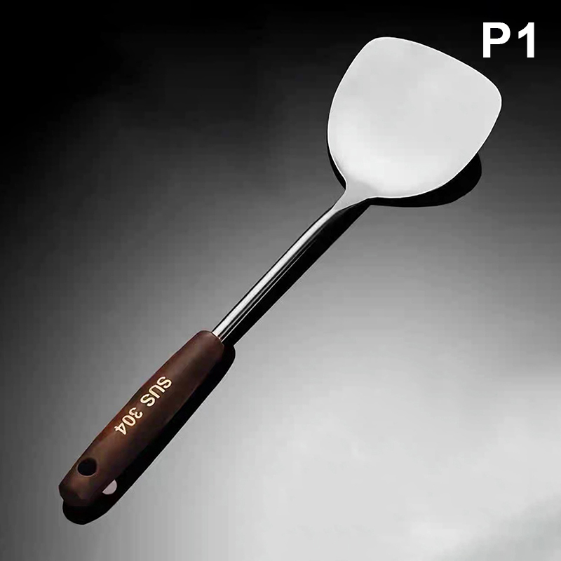 1pc utensílios de cozinha de aço inoxidável wok espátula ferro e concha conjunto de ferramentas espátula para cozinhar acessórios de cozinha essenciais: Cinza claro