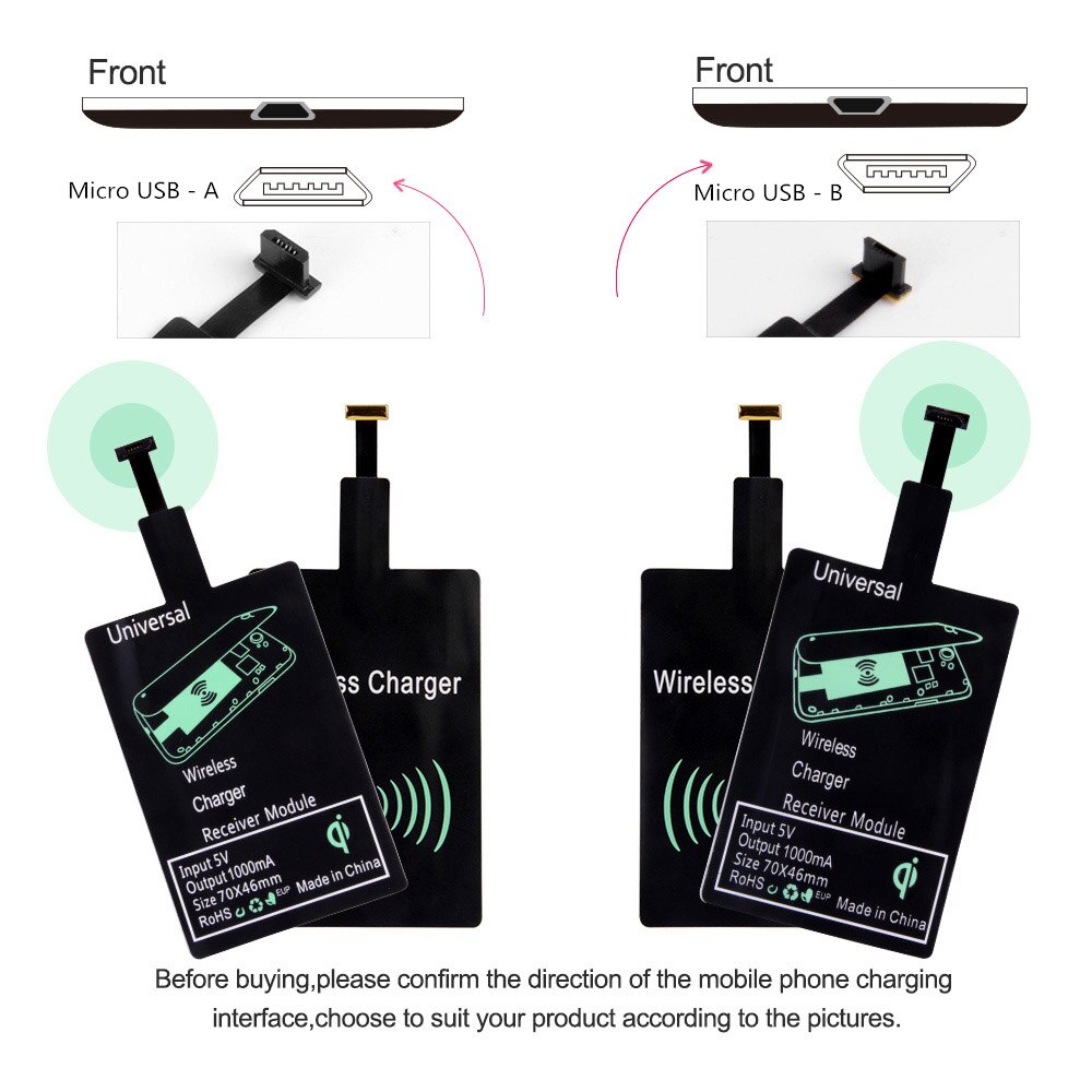 Wireless Charger Receiver For iPhone 7 6 6s Plus 5s 5 SE Qi Charging Adapter Micro Type C USB for Samsung Galaxy J7/J3/J6/S5 A50