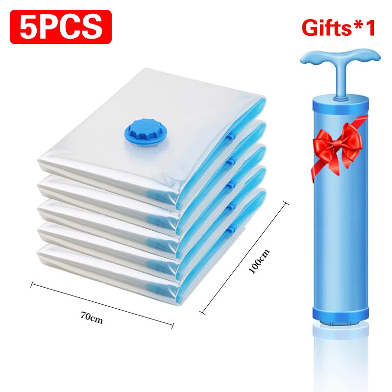 1/5pcs Vacuum Storage Bags,Clothes Organizer Seal Quilt Storage bag Clothing Storage Space Saving Travel Organizer: 70 x 100cm 5pcs