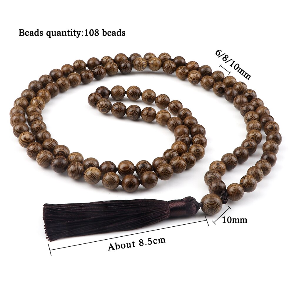 Collier de perles Mala Vintage 6 8 10mm, perles en bois originales pour hommes et femmes, colliers de méditation de Yoga avec pompon, bijoux bouddhistes de prière, 108