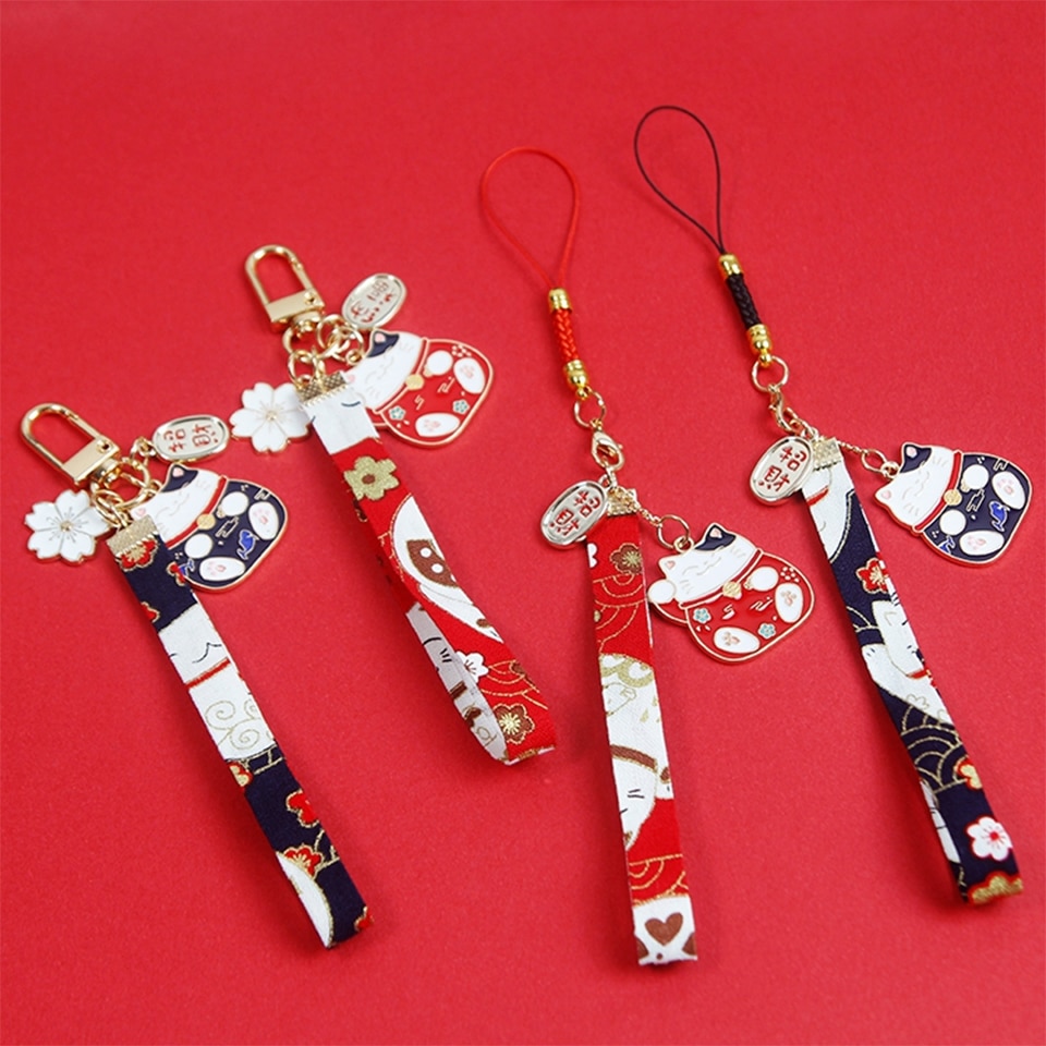 Japanese Smart phone Strap Lanyards for iPhone Samsung Keys Decoration Daisy Tassel Cat Mobile Phone Strap Rope Phone Charm