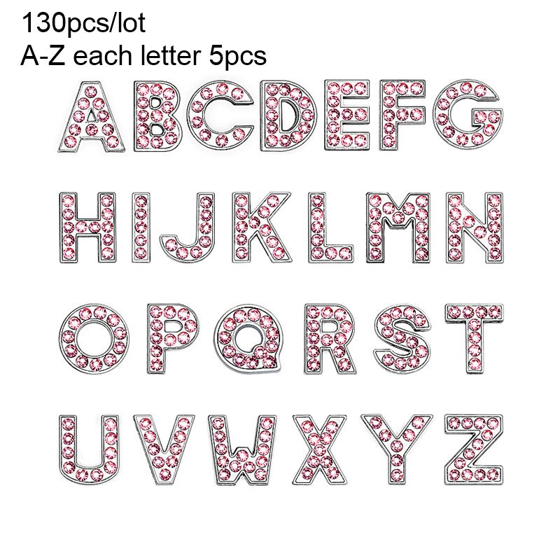 130 stuks/partij 8mm az strass schuifletters schuifbedels diy accessoires geschikt voor 8mm polsbandjes voor huisdierenhalsbanden: Roze strass