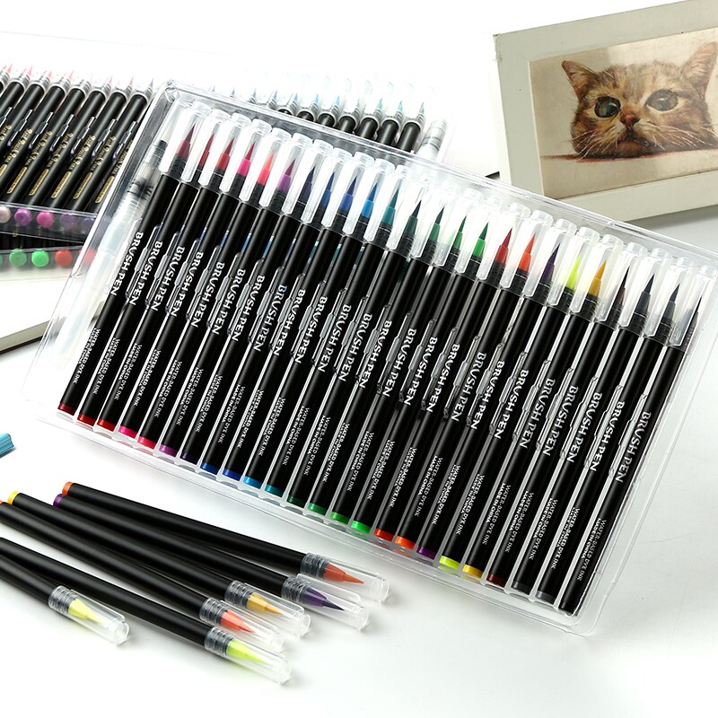 24/48 farver blødt maleribørste pen sæt manga tegneserie akvarel markører pen kalligrafi pensel kunstner forsyninger