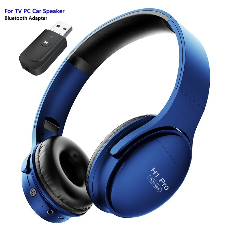 Foldbart tv bluetooth trådløs hovedtelefon med mikrofon stereo gaming headset gamer piger musik hjelme til pc tablet telefon  ps4: Blå