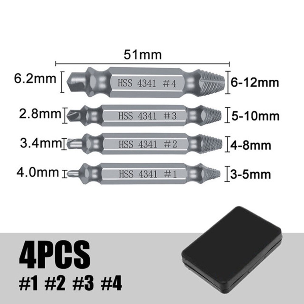 Double-Head Screw Extractor Set Broken Bolt Remover Easy Stripped Broken Rusted Unscrew Deck Screws: B  4PCS