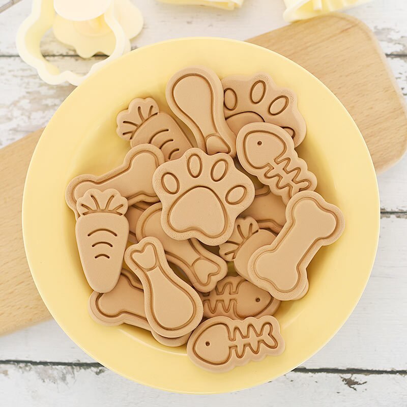 Huisdier Biscuit Mold Cartoon Kat Poot Hond Bone Kip Been Kleine Vis Zelfgemaakte Hond Snack Diy Bakvorm Pla Plastic cookie Cutter