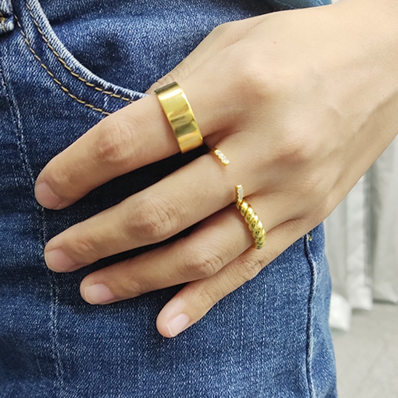 Roxi Glossy Gouden Ringen Voor Vrouwen Meisje Anillos Mujer Sieraden 925 Sterling Zilveren Ringen Bague Femme Open Ring Bruiloft ring