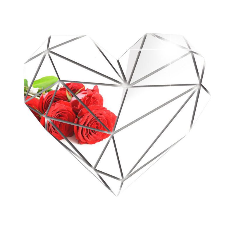 Geometric Heart-shape Mirror Stickers Self Adhesive Living Room Home Decor Wall Stickers Decal Art Valentine's Day: S