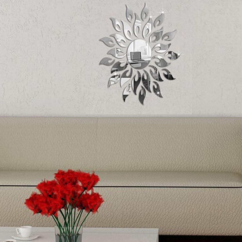 1pc ps materiale solsikke spejl wallstickers reflekterende klistermærke hjem stue dekoration wallstickers