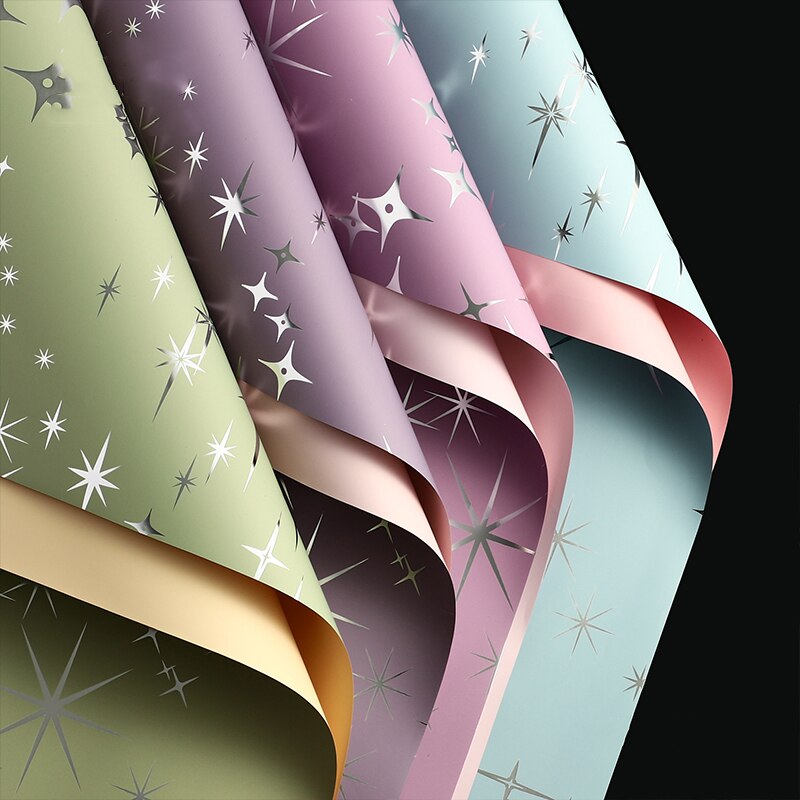 Papel de envolver flores de cielo estrellado, 20 piezas, impermeable, estrellas plateadas, ramo de papel de doble cara, paquete de , Material de floristería