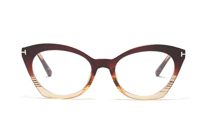 Cat Eye Glasses Frames Men Women Optical Computer Glasses 45761: C2 brown tea clear