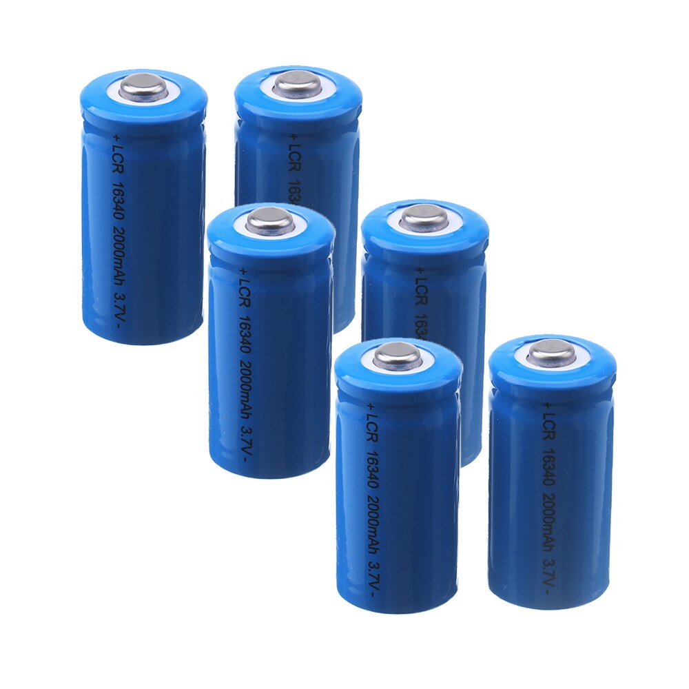 16340 Battery 3.7V 2000mAh Lithium Rechargeable Li-ion Cell For CR123A, CR17345, K123A, VL123A, DL123A, 5018LC, SF123A, EL123AP: 6pcs