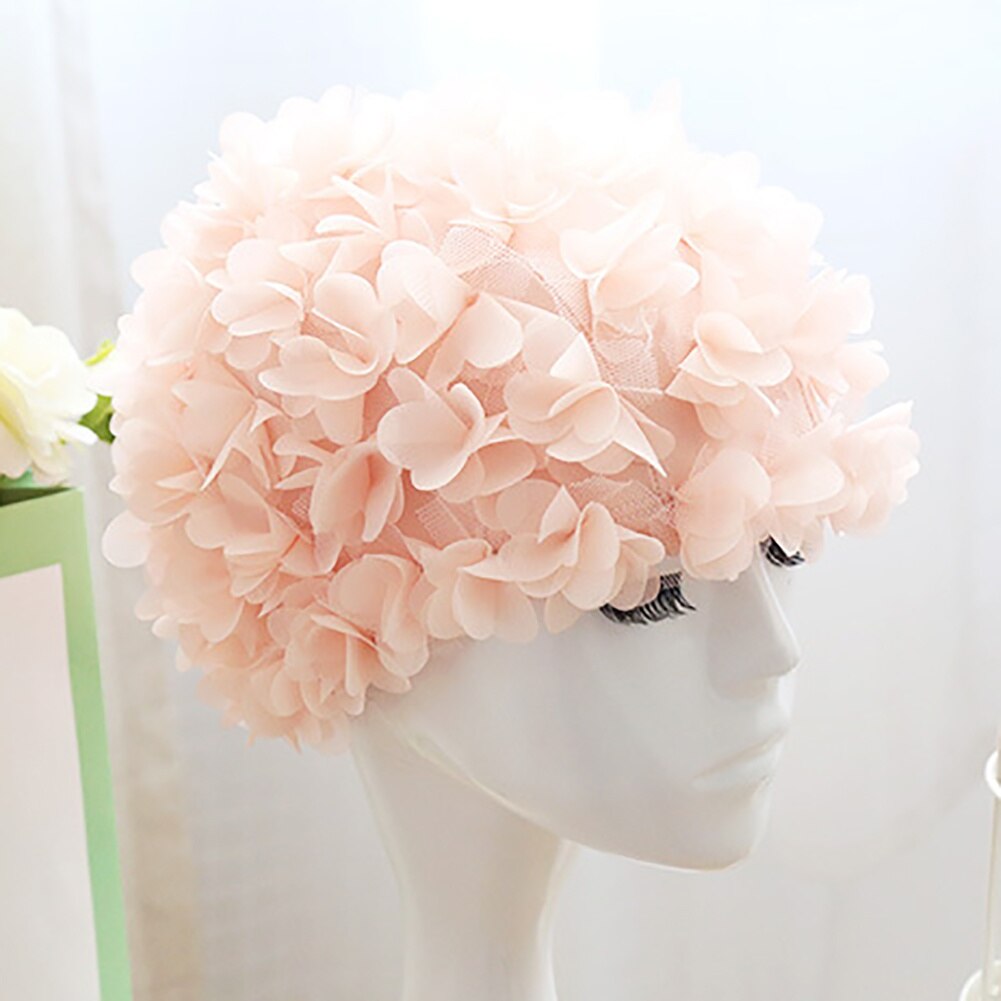 Cuffia da nuoto a fiori da donna confortevole cappello da piscina traspirante petali tridimensionali elastico più fascia per capelli 3D