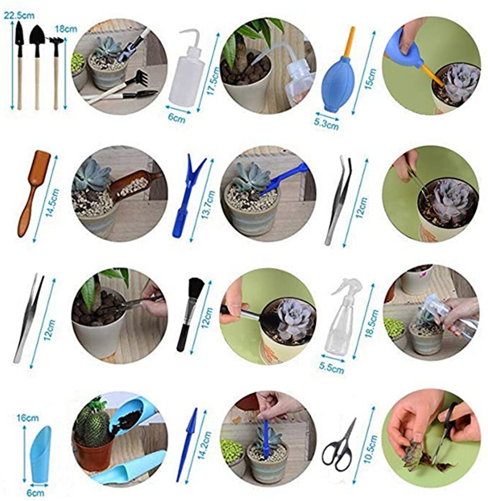 16pcs Bonsai Tools Garden Tools Set Succulent Plants Hand Tools Pot Growing Kit for Indoor Outdoor Plant Pruning Supplies