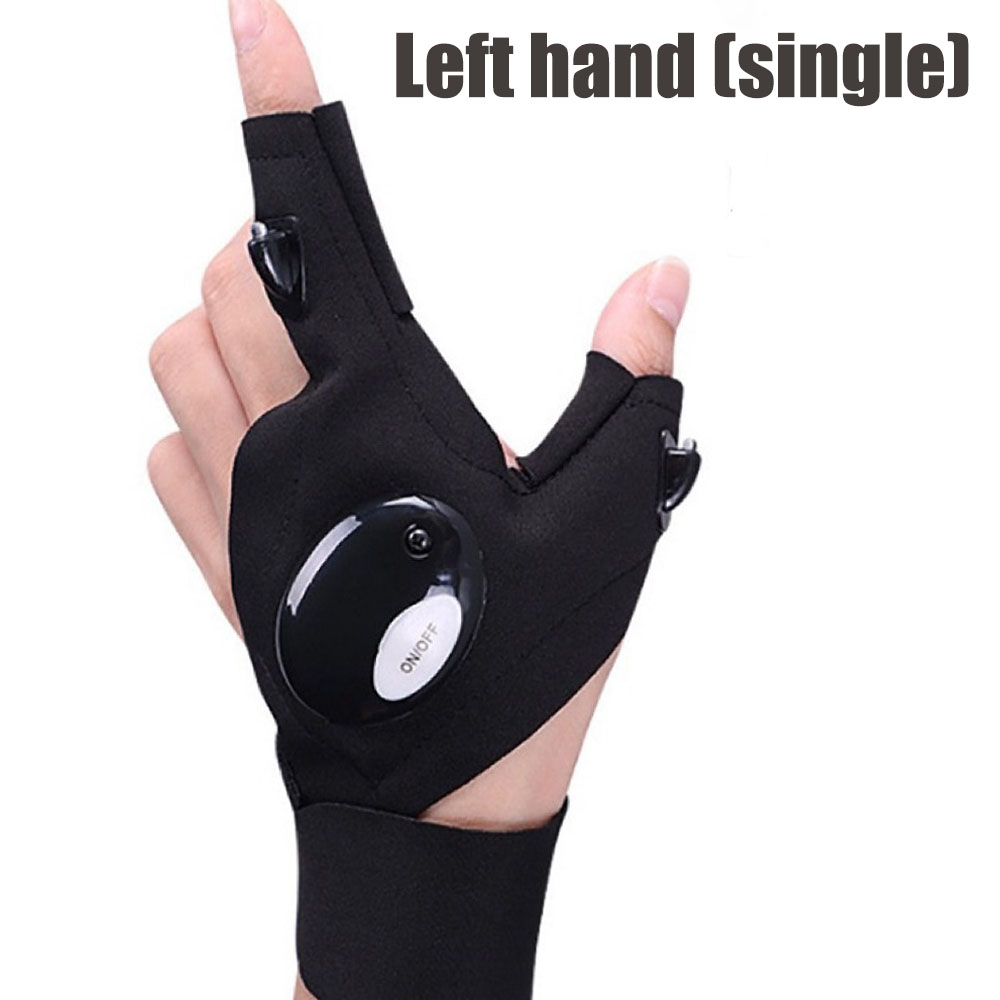 Fahrradhandschuhe mit Lichtern, Handschuhe für Angelausrügestochen, Zubehör, Handschuh mit LED, fingerlos, Licht, Finger, Fäustlinge, Bekleidung: Schwarz