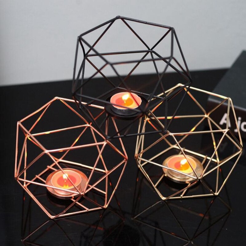 3 piezas geométrica de hierro candelabro vela soportes de pared romántico Durable candeleros para bodas casa decoración artesanal
