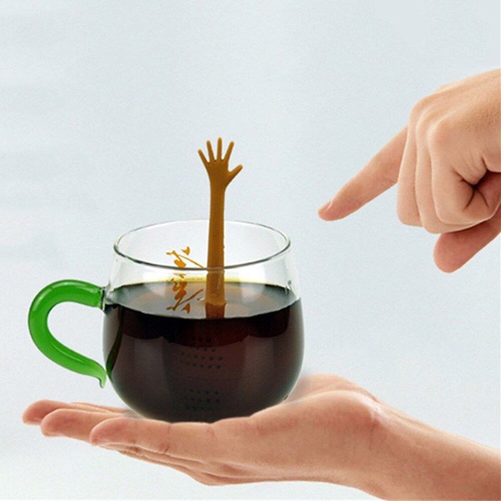 Søde sjove hænder silikone te infuser te kaffe filter løs blade urte krydderi holder te si drikkevare tilbehør