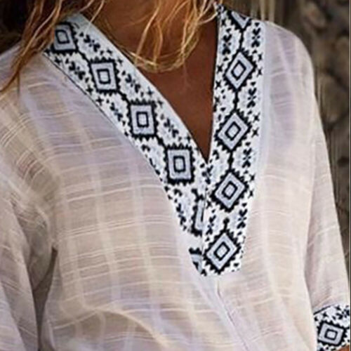 T-Shirt à manches longues en mousseline de soie pour femme, haut uni, col en v, ample, décontracté, été