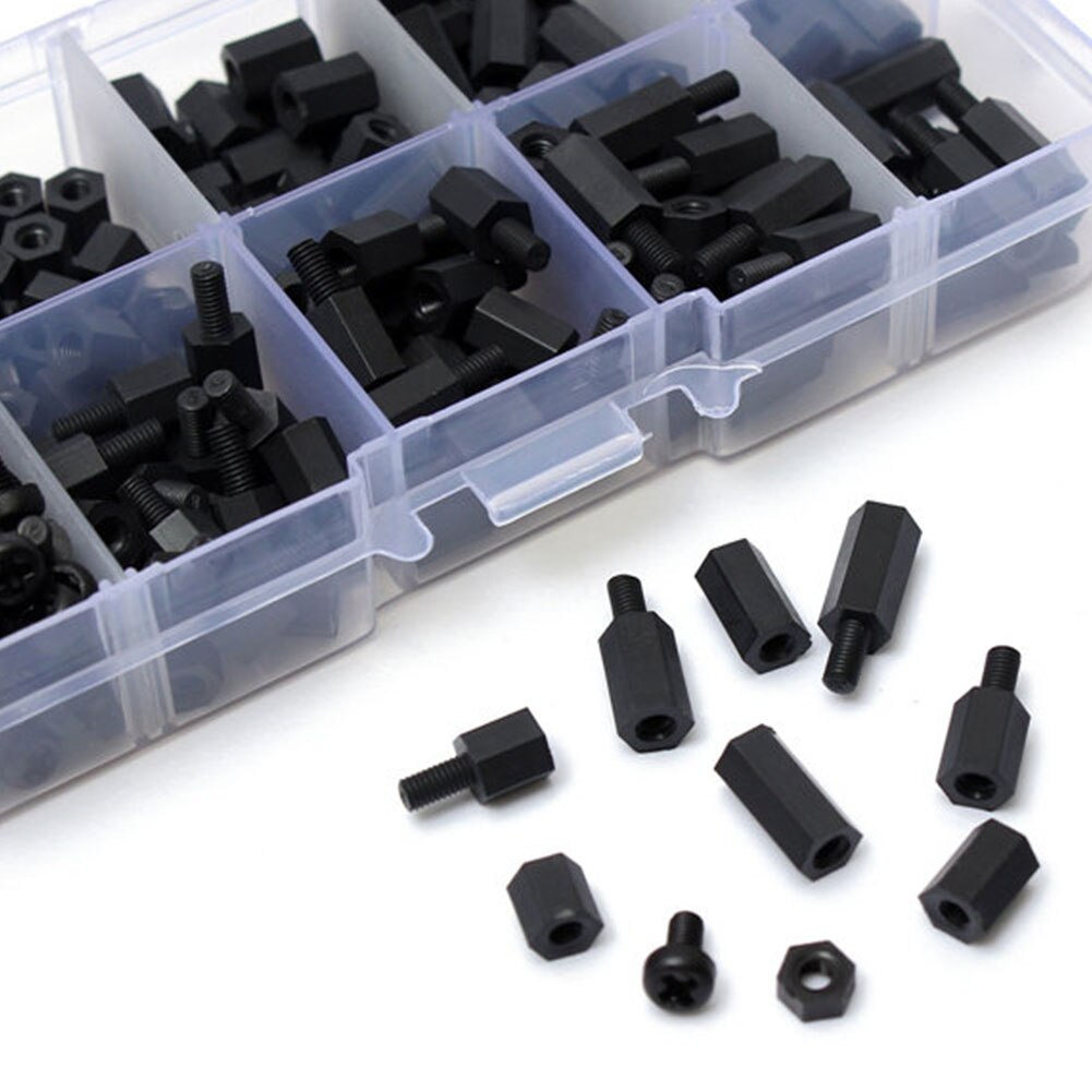 Hex Screw Durable Nylon Black Screw Nut Sets Insulativity Never Rust Electronics Components for Communication Lab Office