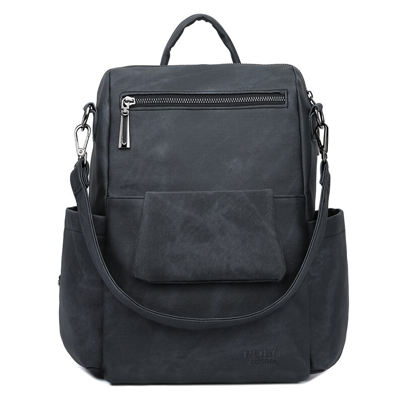 VICUNA POLO-Conjunto de mochila de cuero de para mujer, mochilas universitarias y para viajar, de gran capacidad, para el día: Black