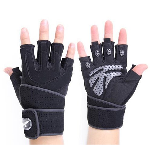 XINLUYING Gym Crossfit luva Fitness Gloves Long Wrist Belt Body Building powerlifting equipment Gloves Barbell Dumbbell pull: Black / L