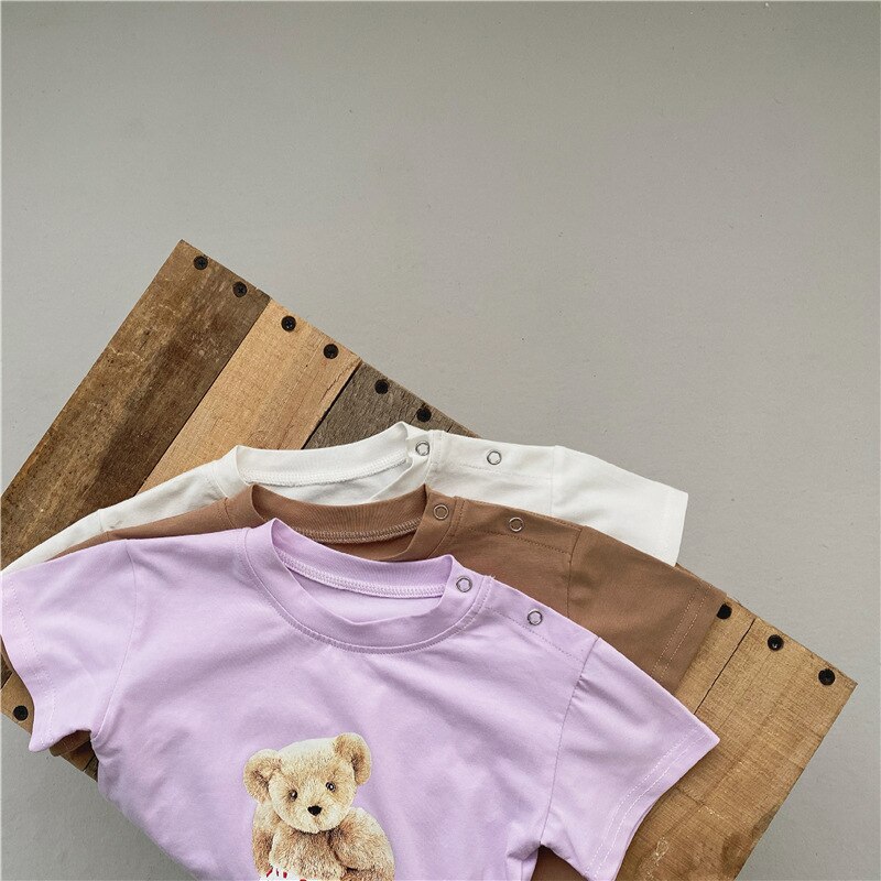 Peuter Baby Meisje Jongen Cartoon Beer Patroon Gedrukt Tops Zomer Kinderen Jongen Katoen Korte Mouw T-shirt