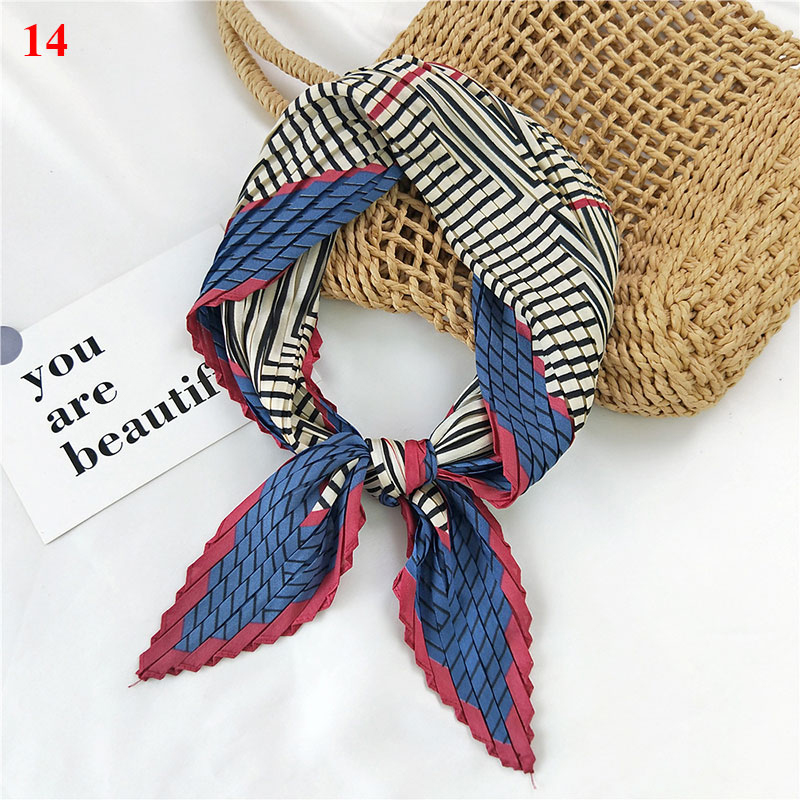 70*70cm Wrinkle Small Silk Scarf For Women Chiffon Square Scarf Fold Scarf Floral Striped Printed Women Office Scarves Foulard: 14