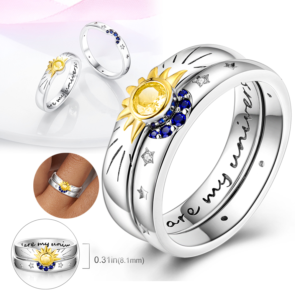 925 Sterling Silver Ring Moon and Sun Ring For Wom... – Vicedeal